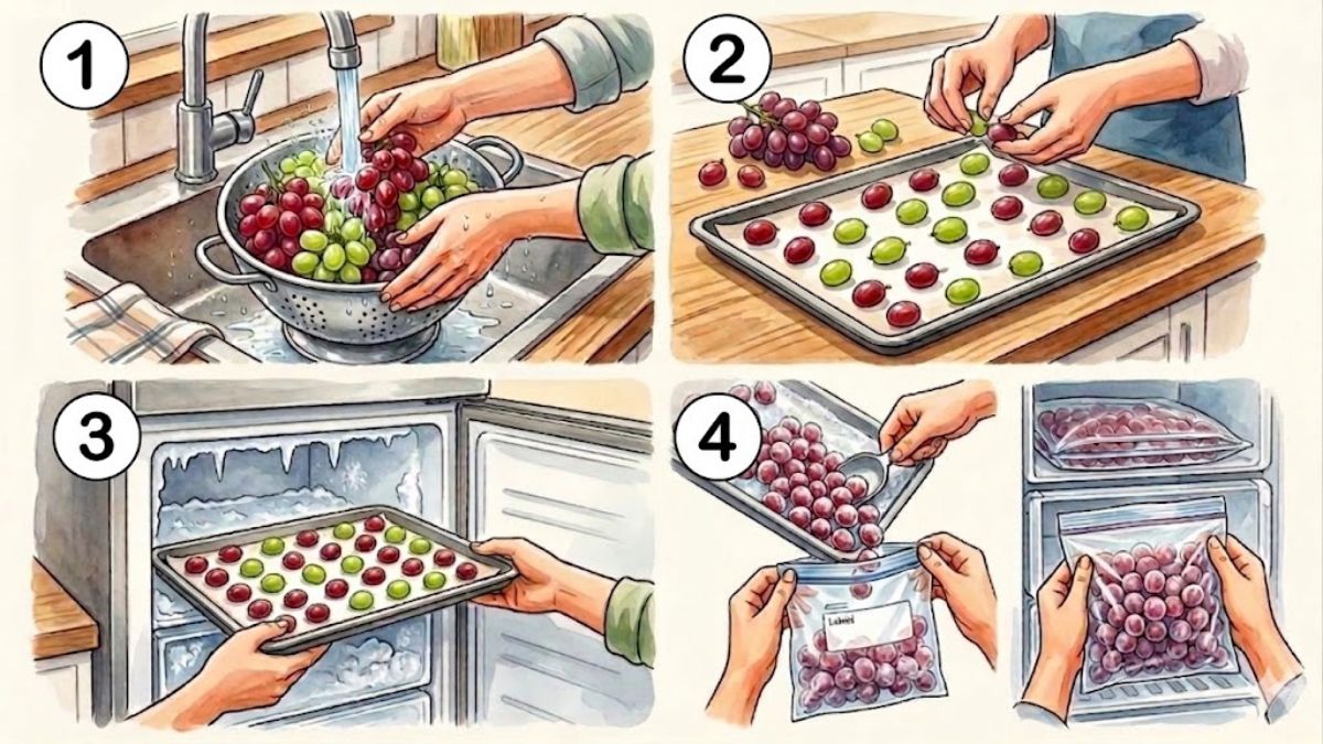 Rửa nho, để ráo