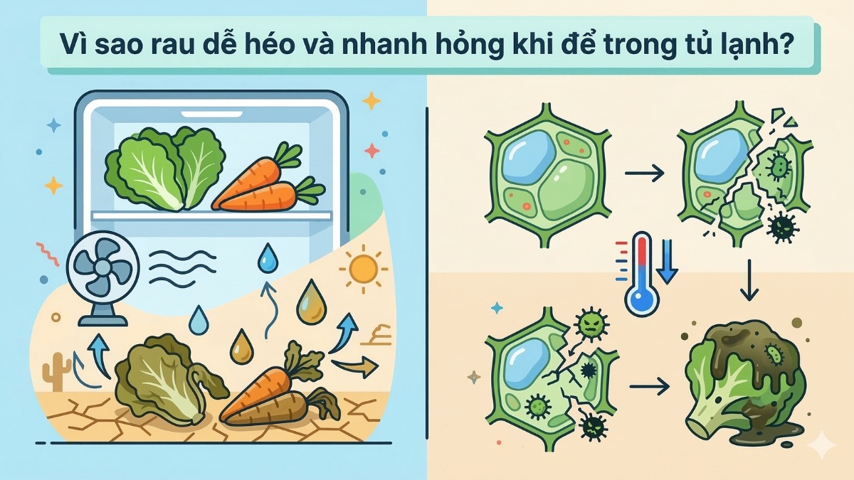 Vì sao rau dễ héo và nhanh hỏng khi để trong tủ lạnh?