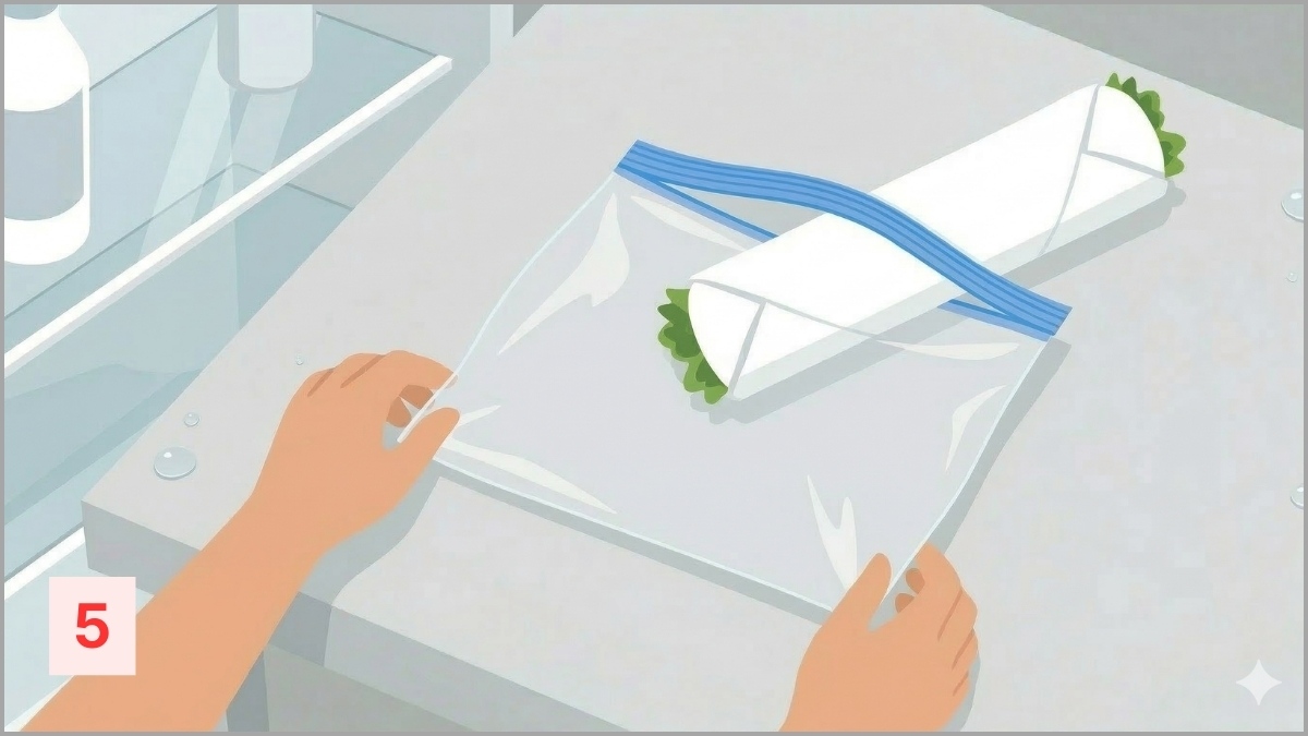 Bỏ gói rau vào túi zip rồi đặt vào ngăn mát