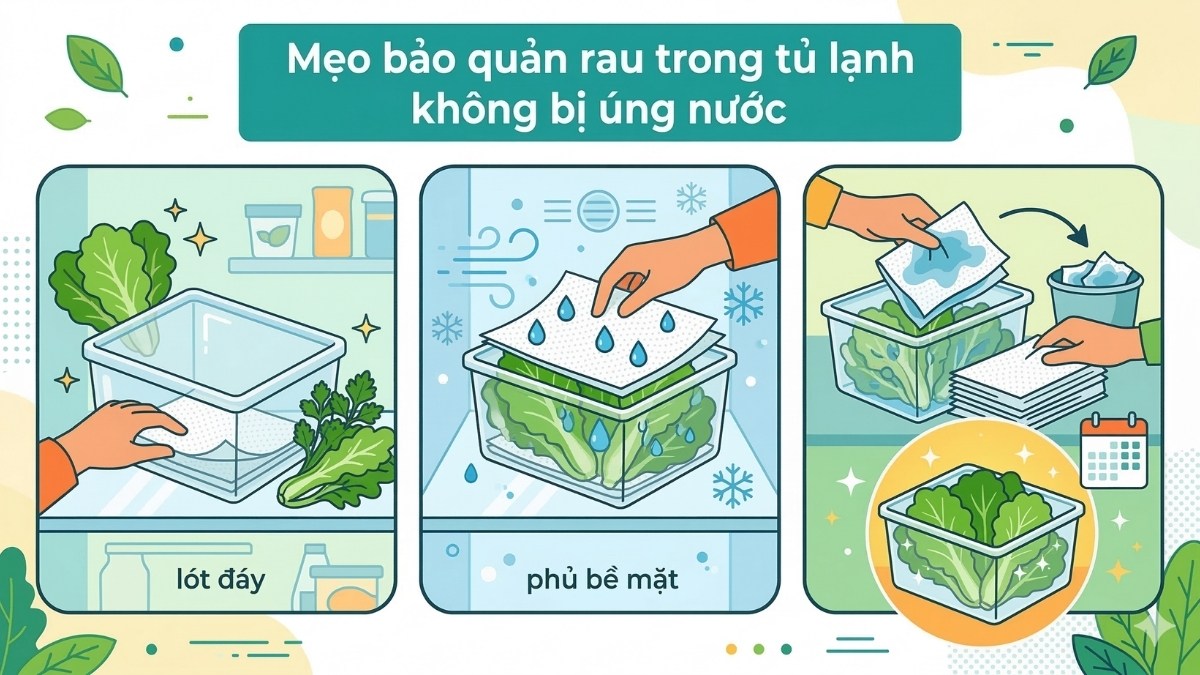 Mẹo bảo quản rau trong tủ lạnh không bị úng nước