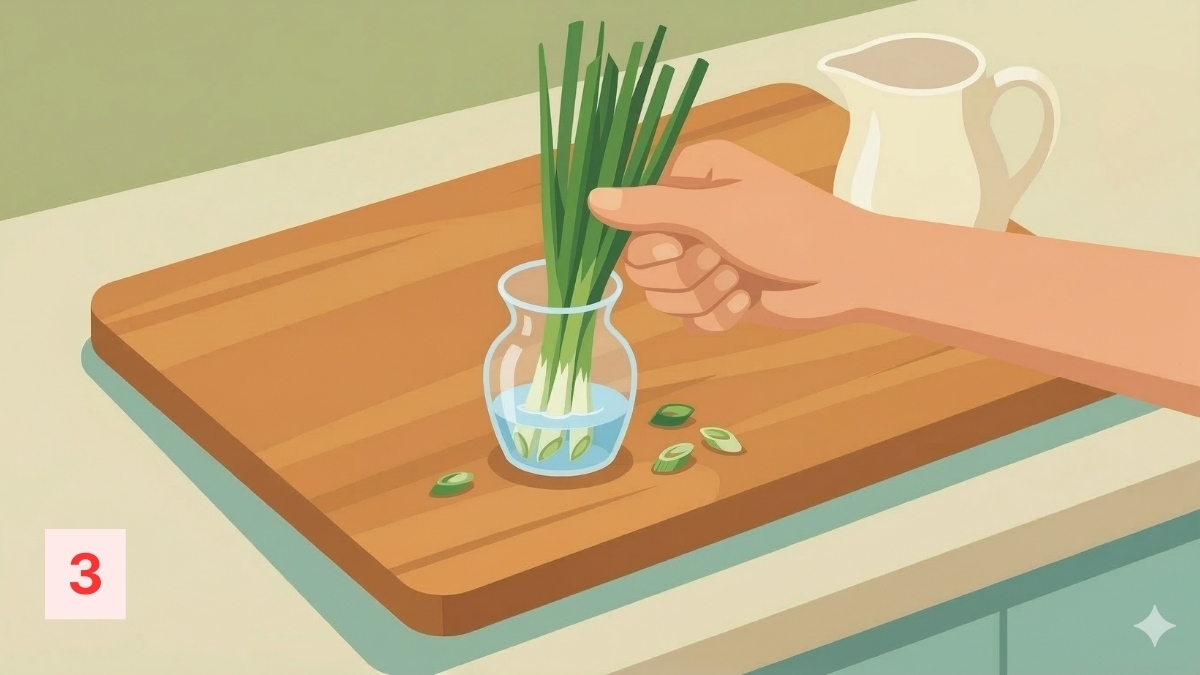 Cắm thẳng đứng bó rau vào bình nhỏ