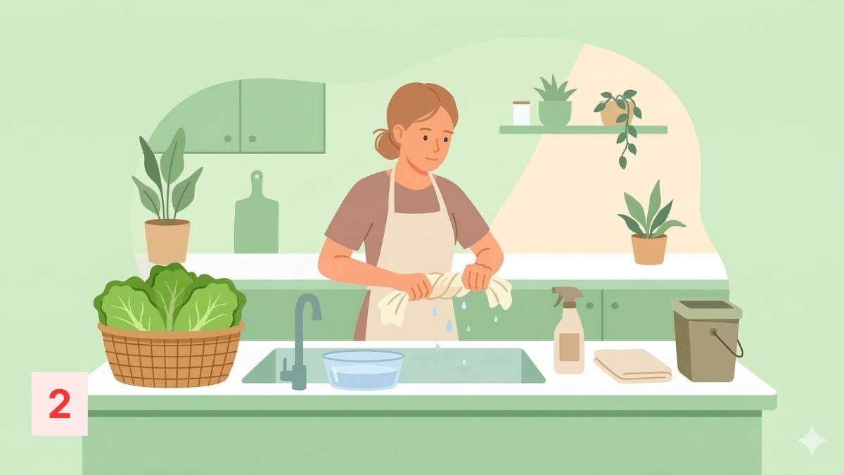 Nhúng chiếc khăn cotton vào nước, rồi vắt thật ráo chỉ còn hơi ẩm