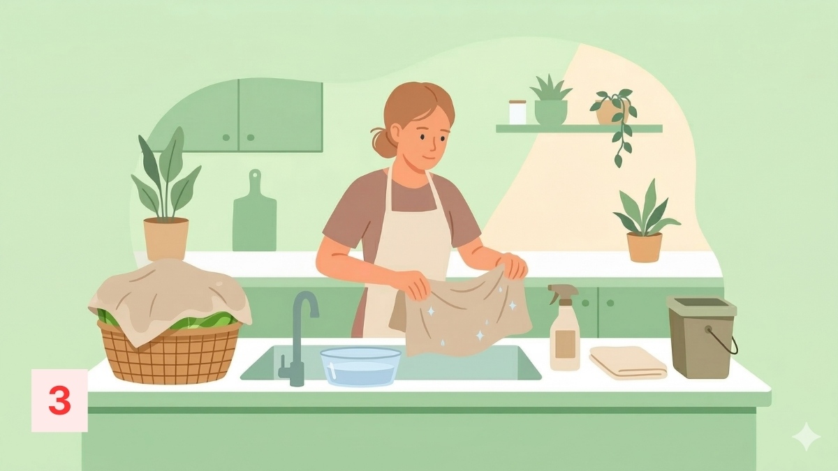 Phủ lớp khăn ẩm lên trên bề mặt rổ rau