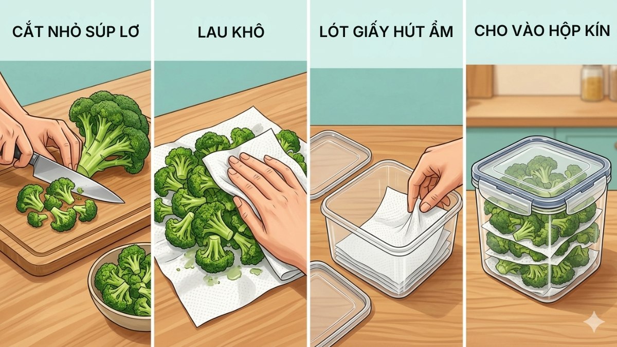 Bảo quản súp lơ xanh đã cắt nhỏ hoặc sơ chế