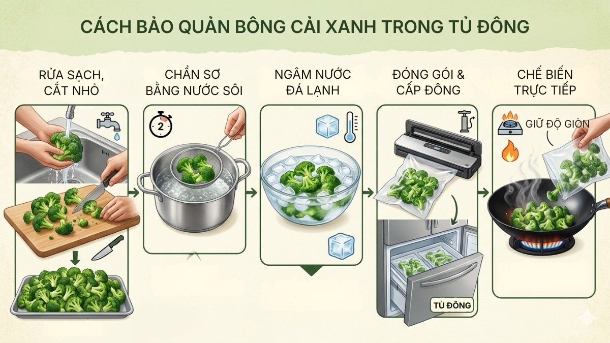 Cách bảo quản bông cải xanh trong tủ đông