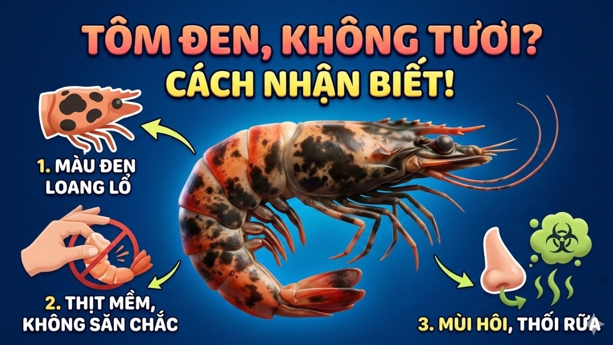 Dấu hiệu nhận biết tôm bị đen và không còn tươi