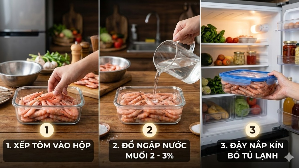 Bảo quản tôm trong nước muối loãng