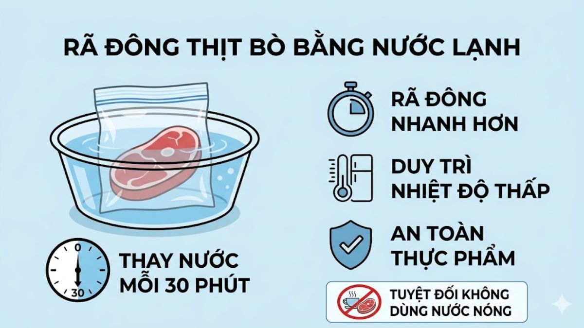 Rã đông thịt bò bằng nước lạnh