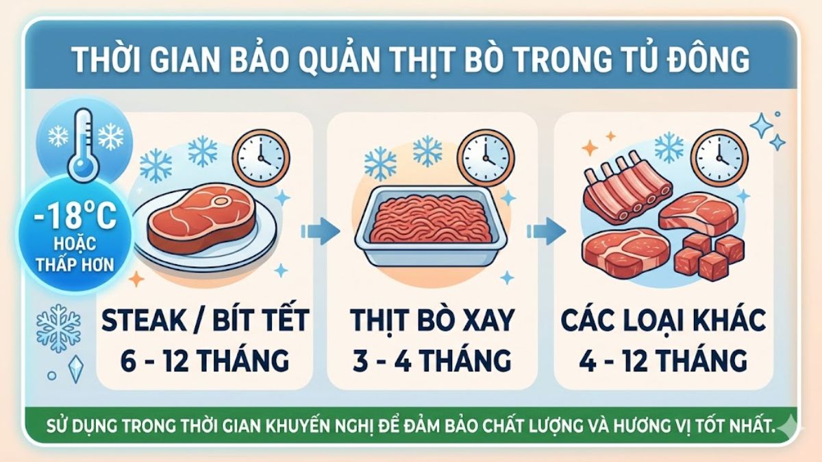 Thịt bò để tủ đông được bao lâu?