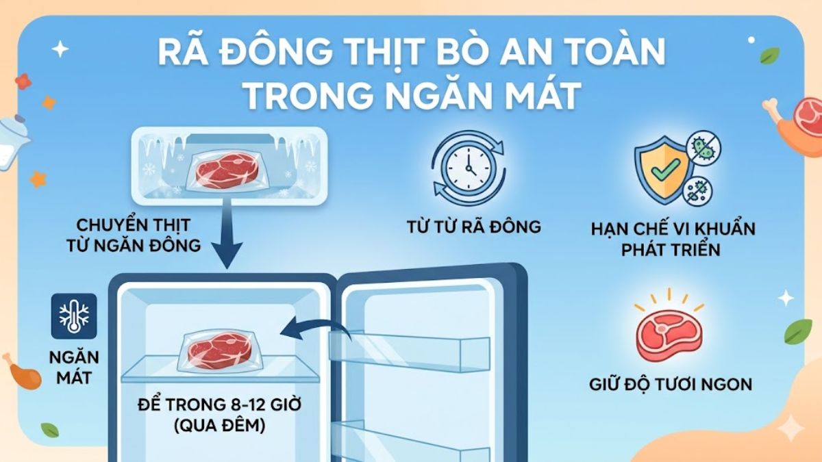 Cách rã đông thịt bò an toàn sau khi bảo quản tủ đông