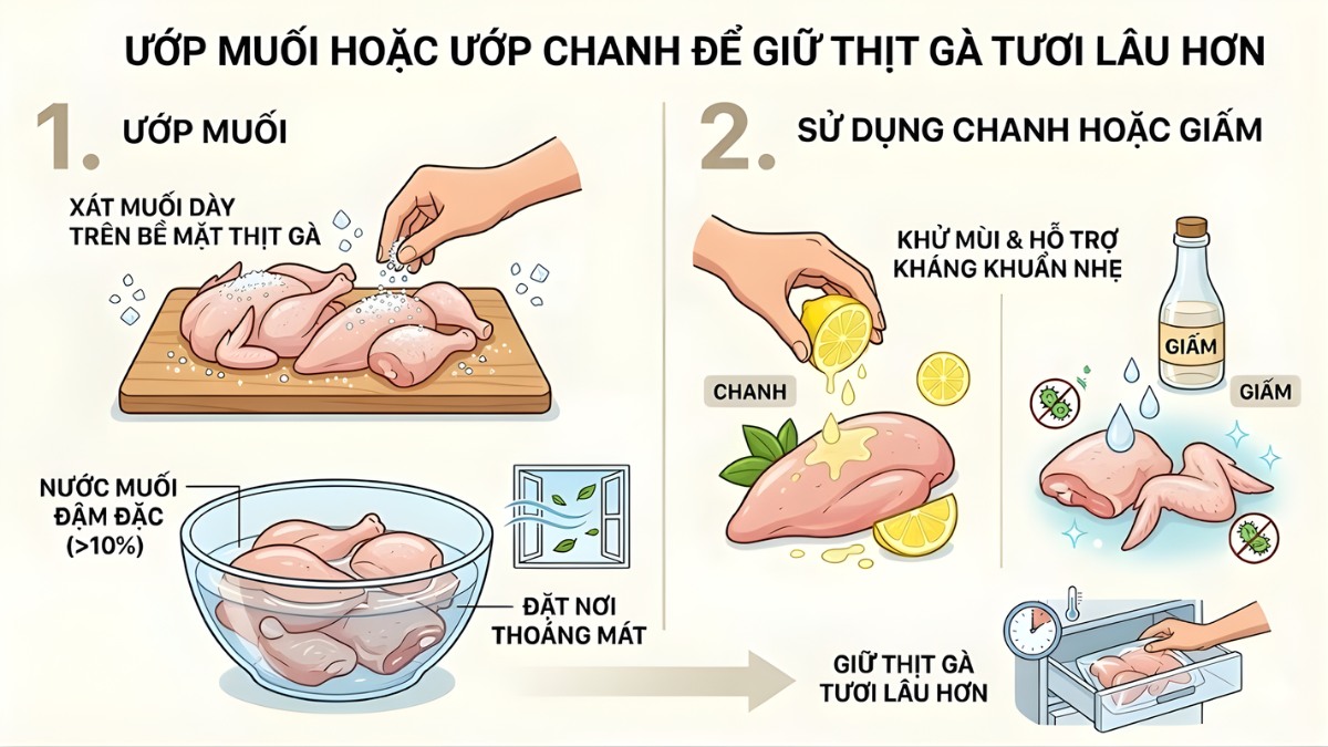 Ướp muối hoặc ướp chanh để giữ thịt tươi lâu hơn