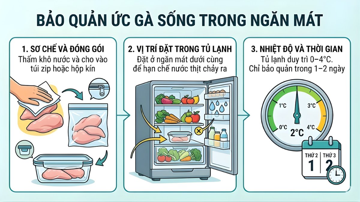 Bảo quản ức gà sống ngăn mát