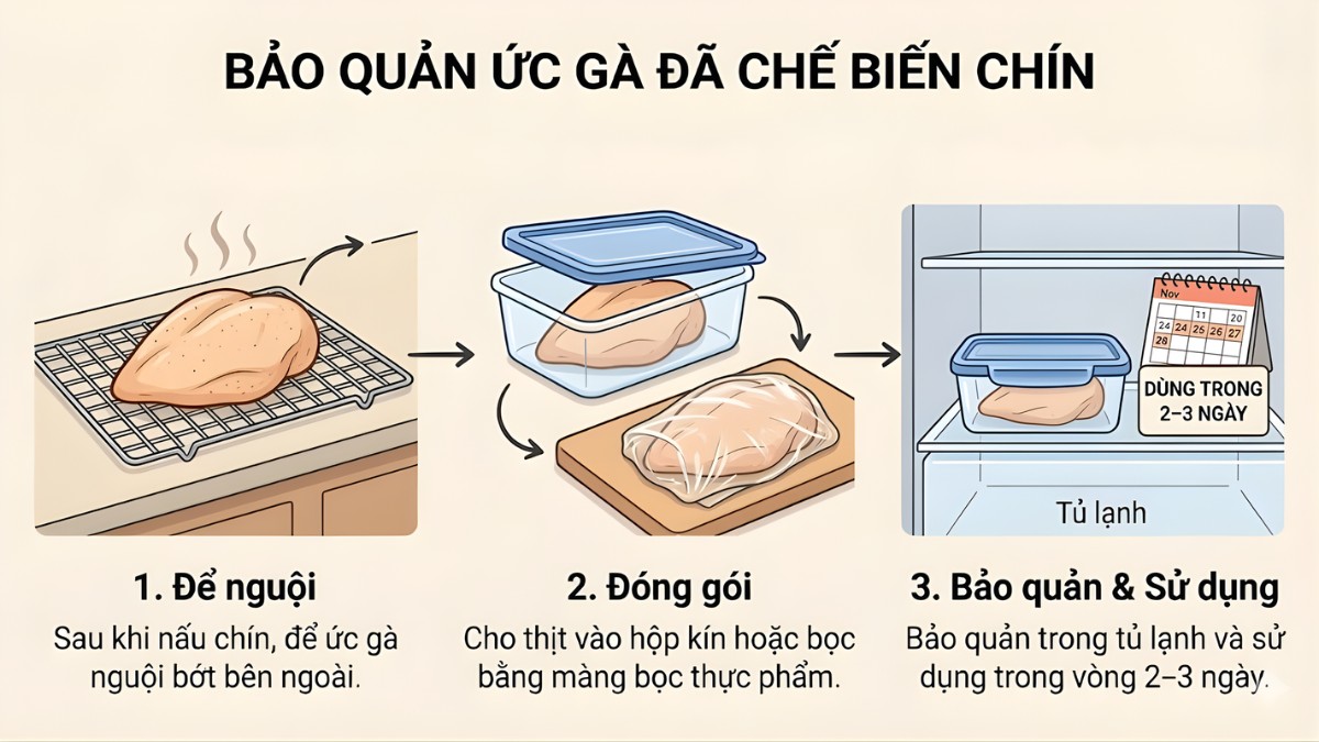 Bảo quản ức gà đã chế biến chín