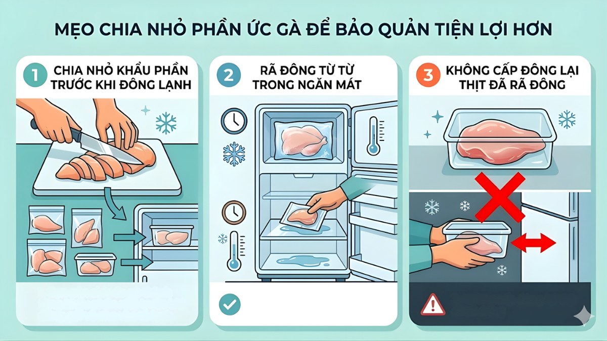 Mẹo chia nhỏ phần ức gà để bảo quản tiện lợi hơn