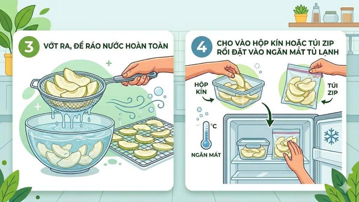 Vớt ra, để ráo nước hoàn toàn