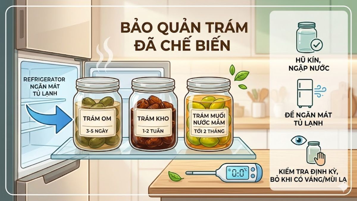 Cách bảo quản trám xanh sau khi đã chế biến