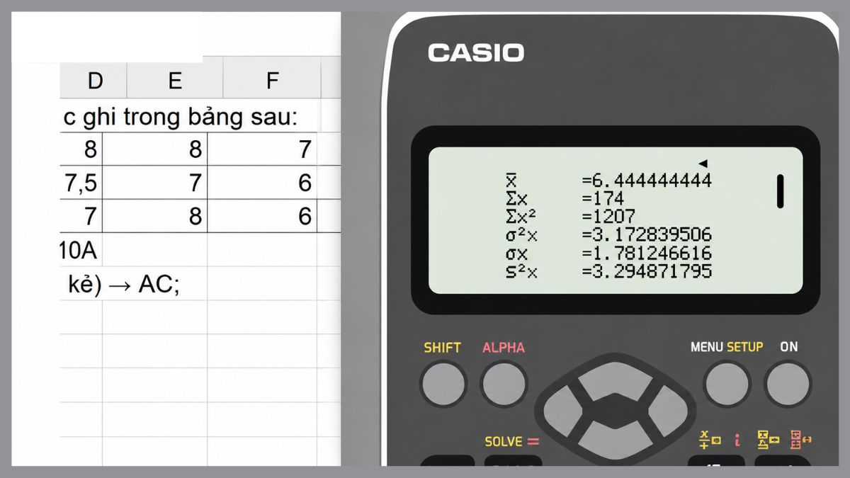 Ký hiệu phương sai trên máy tính Casio 580