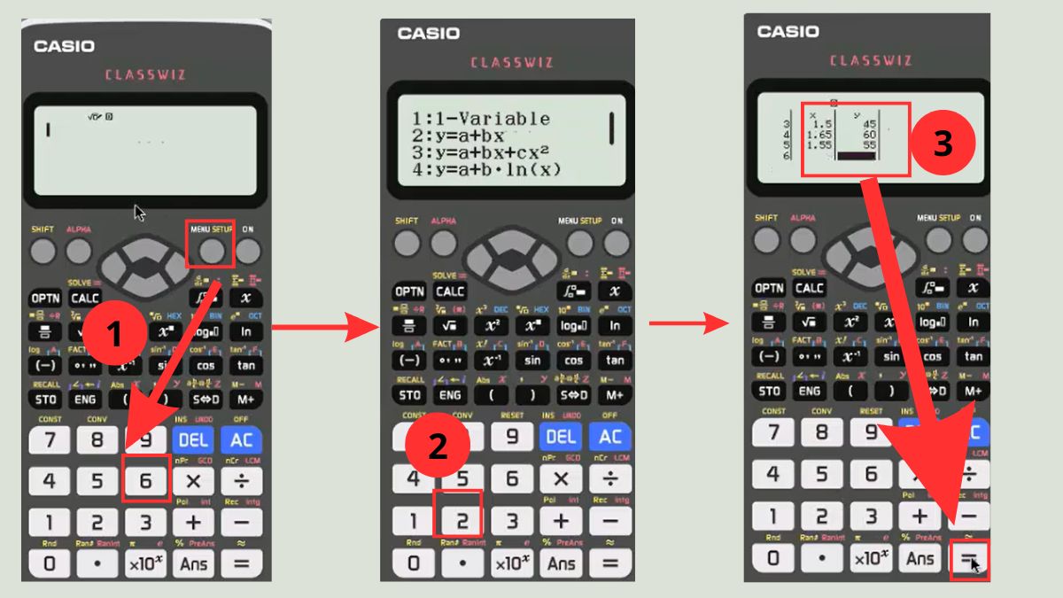 Cách bấm phương sai trên Casio 580VN X với hồi quy tuyến tính