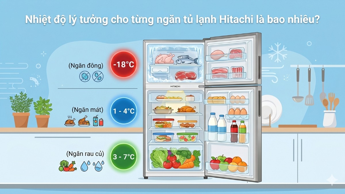 Nhiệt độ lý tưởng cho từng ngăn tủ lạnh Hitachi 