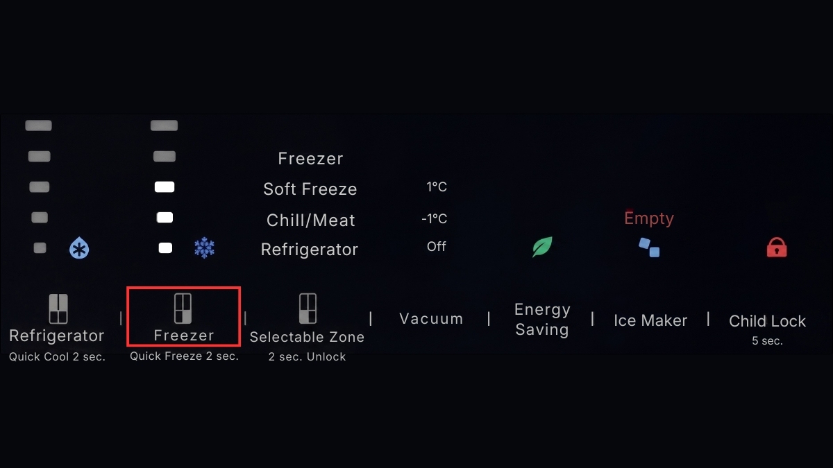 Chạm liên tiếp vào nút Freezer