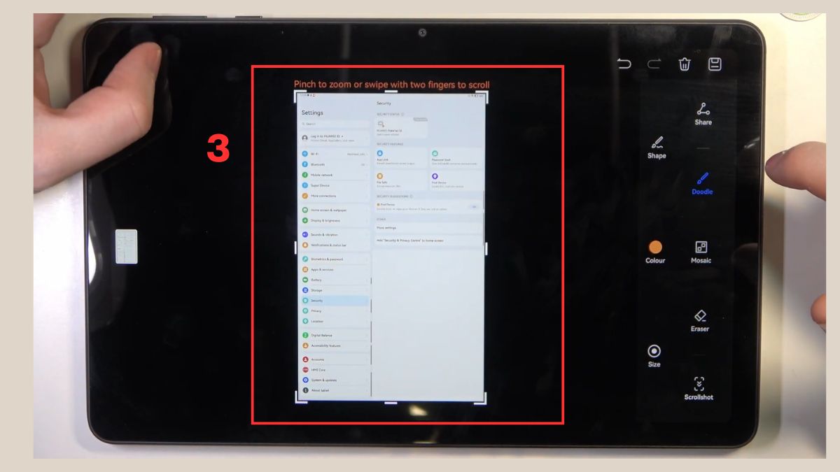 Vuốt màn hình để kéo dài nội dung cần lưu