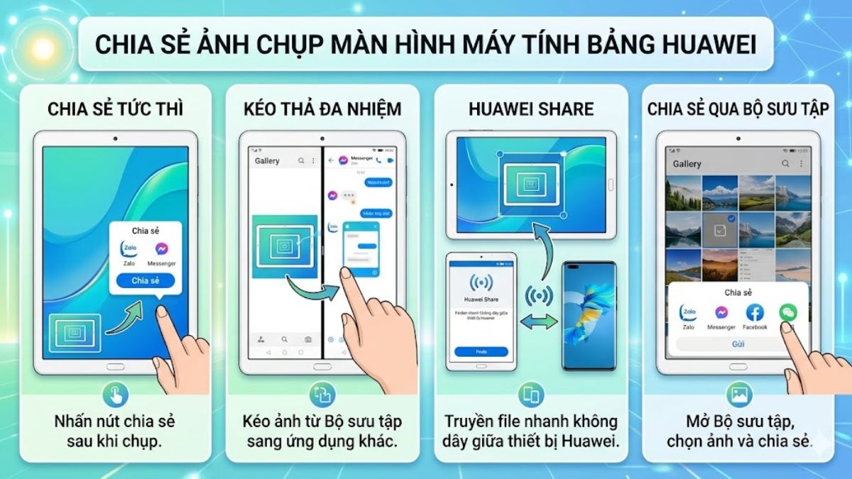 Các cách chia sẻ ảnh chụp màn hình từ máy tính bảng Huawei