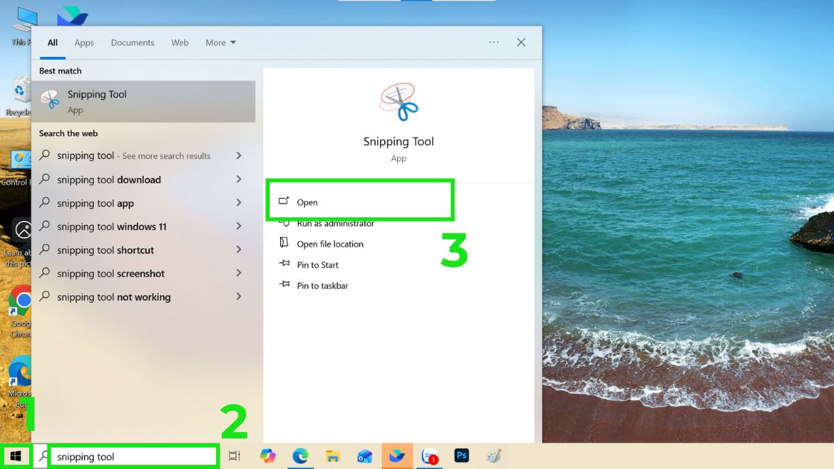 Sử dụng công cụ Snipping Tool có sẵn trên Windows