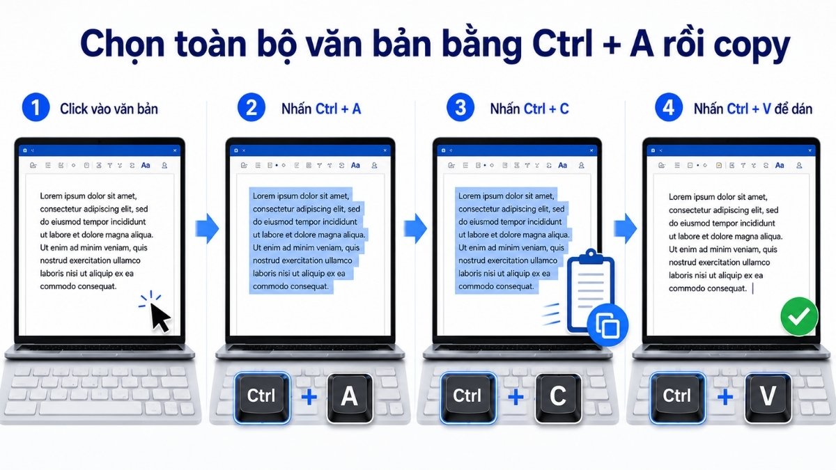 Hướng dẫn cách copy văn bản trên laptop không có chuột 