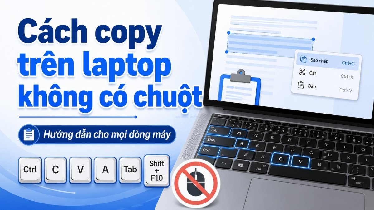 Cách copy trên laptop không có chuột bằng phím tắt và touchpad
