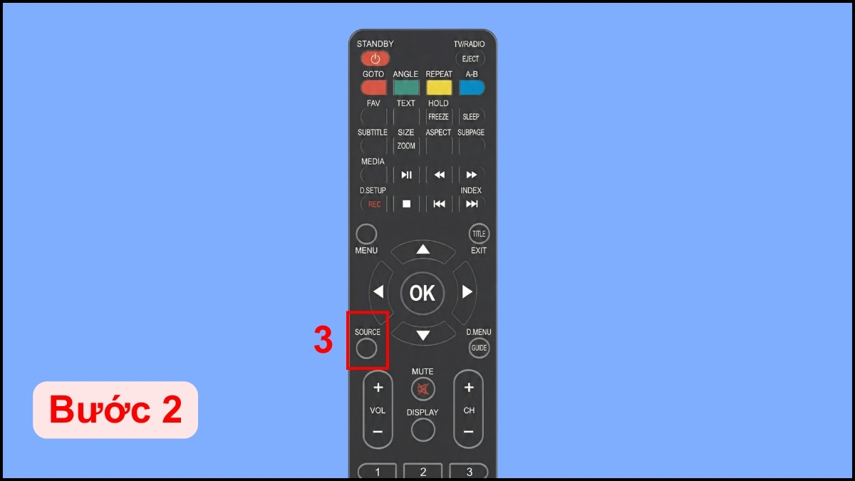 Bấm nút Source hoặc Input trên remote TV.