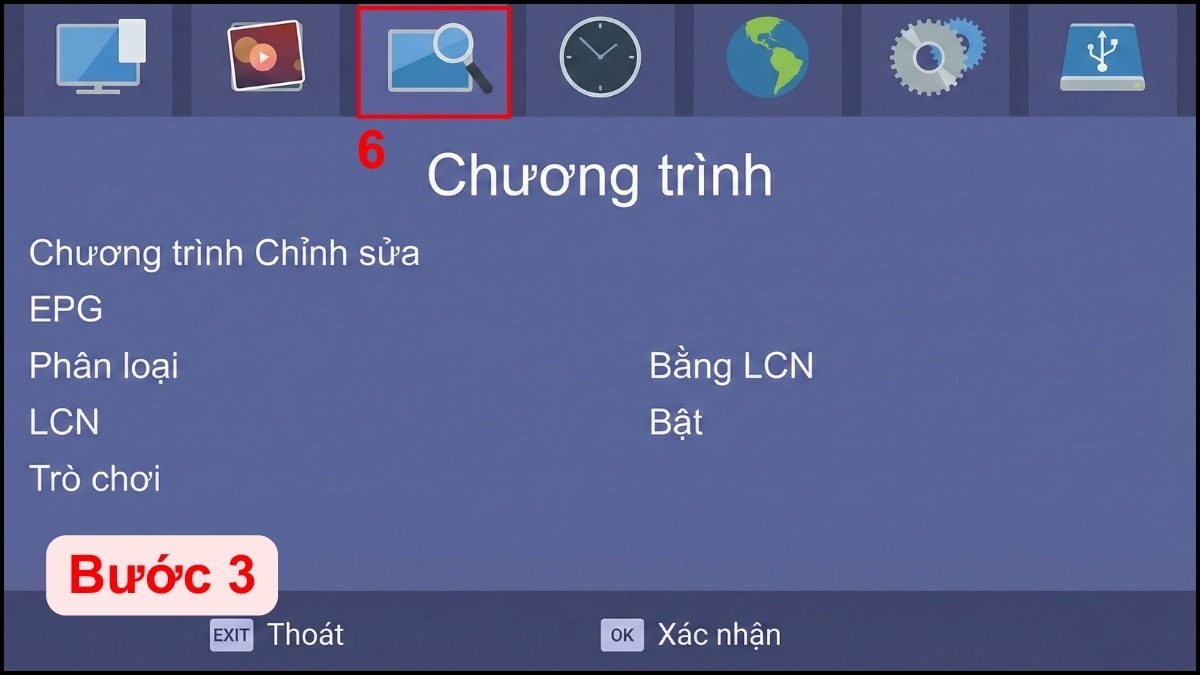 Chọn biểu tượng Dò kênh