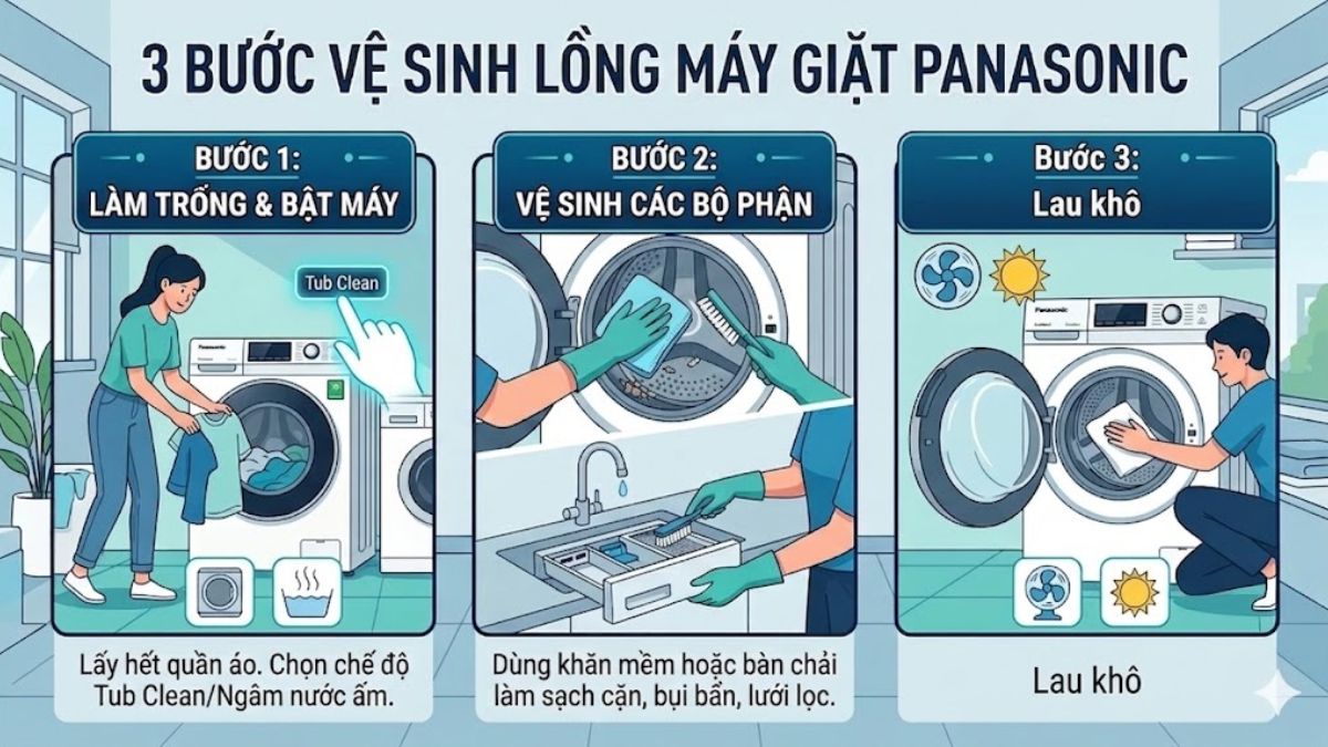 Cách vệ sinh lồng máy giặt Panasonic
