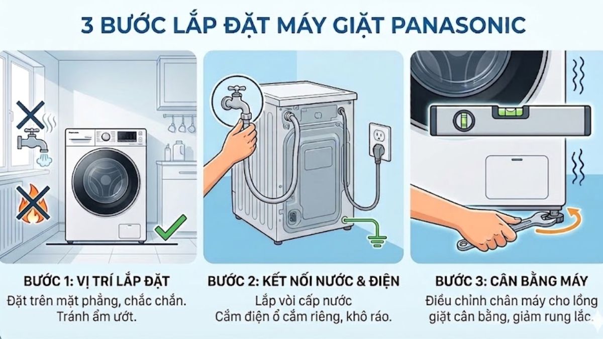 Cách lắp đặt máy giặt Panasonic đúng chuẩn