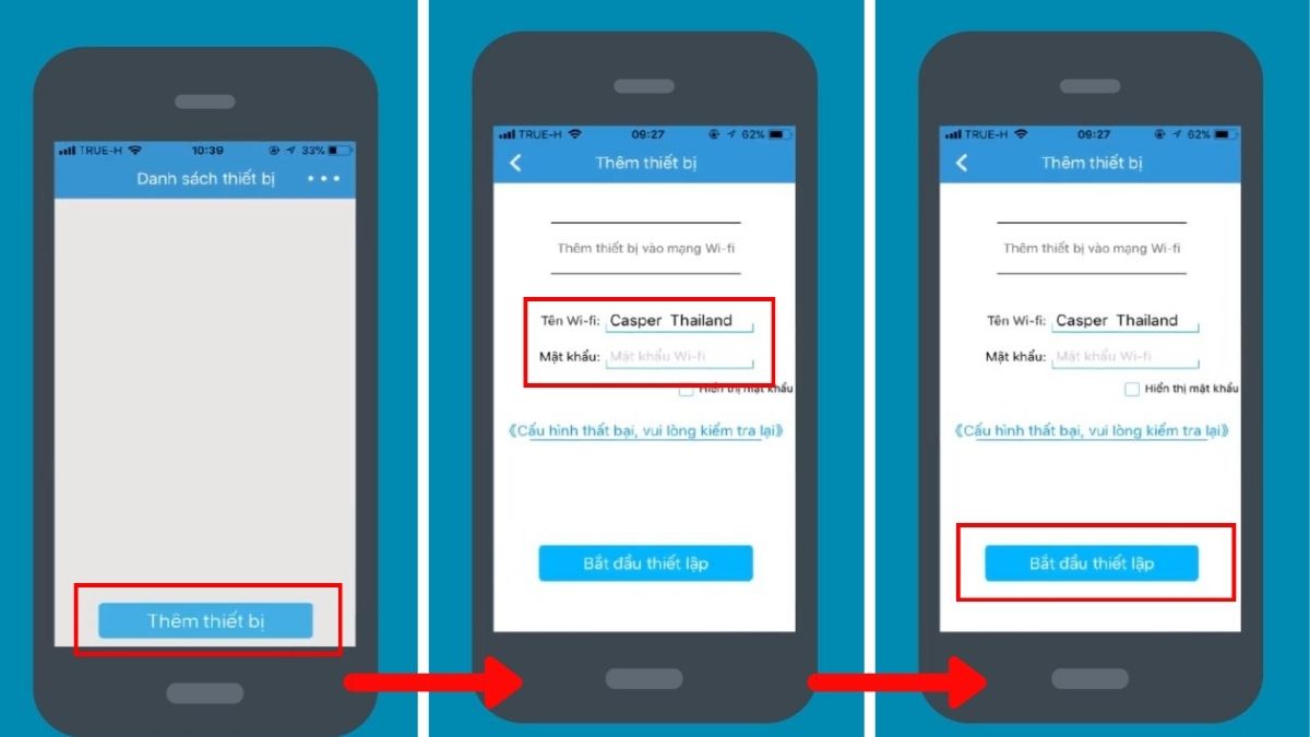 Nhấn Thêm thiết bị và Nhập mật khẩu Wifi