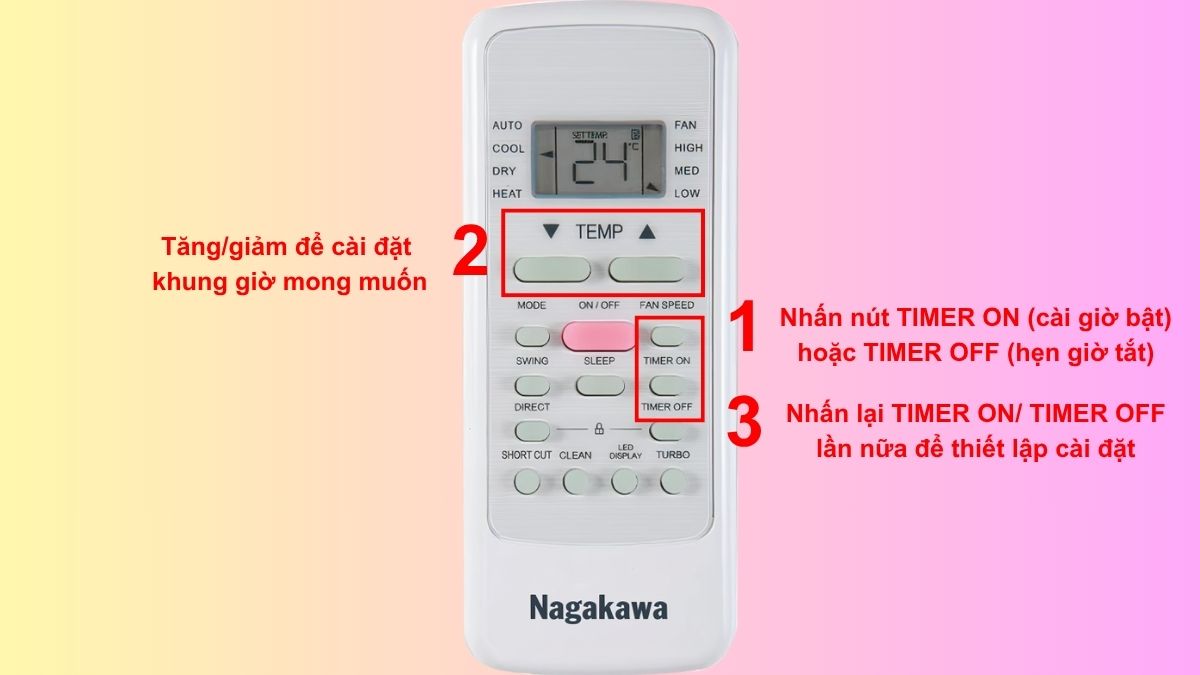 Cách hẹn giờ điều hòa Nagakawa bằng remote
