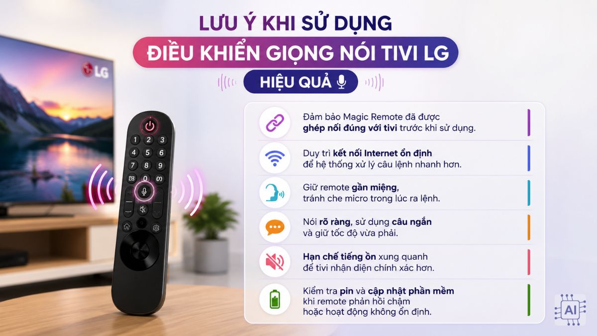 Lưu ý khi sử dụng điều khiển giọng nói tivi LG 