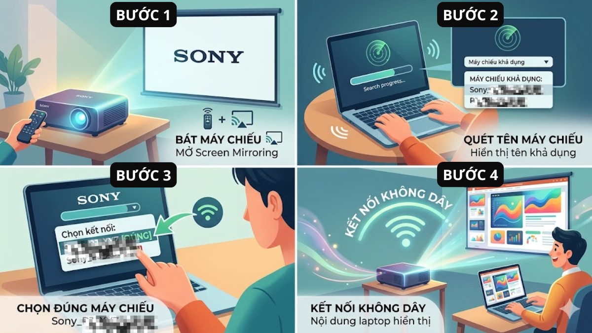 Hướng dẫn dùng tính năng Screen Mirroring trên máy chiếu Sony