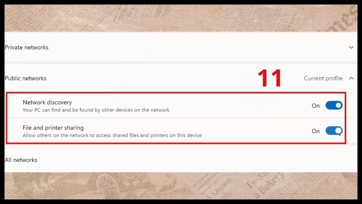 Bật (On) hai mục Network discovery