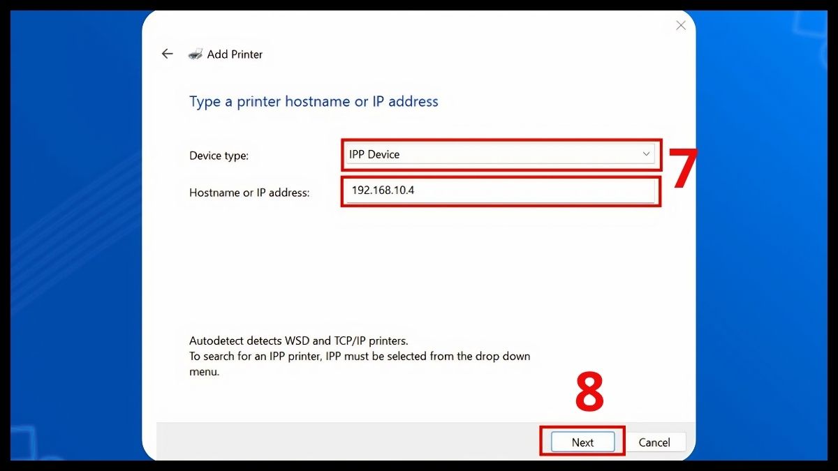 Chọn TCP/IP Device