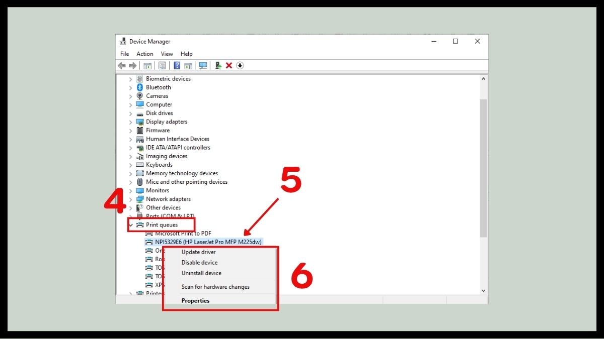 Tại mục Print Queues, nhấp chuột phải vào máy in