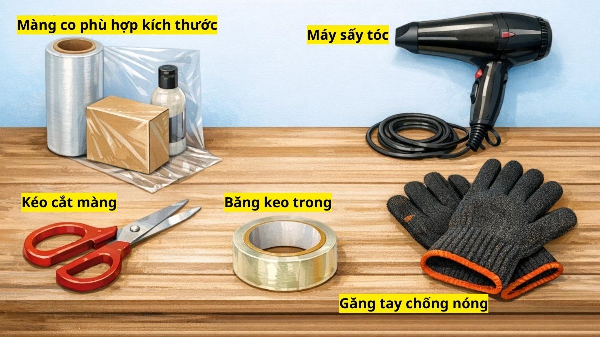 Chuẩn bị trước khi khò màng co bằng máy sấy tóc