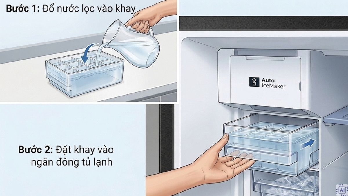 Cách làm đá tủ lạnh Samsung 2 cánh 