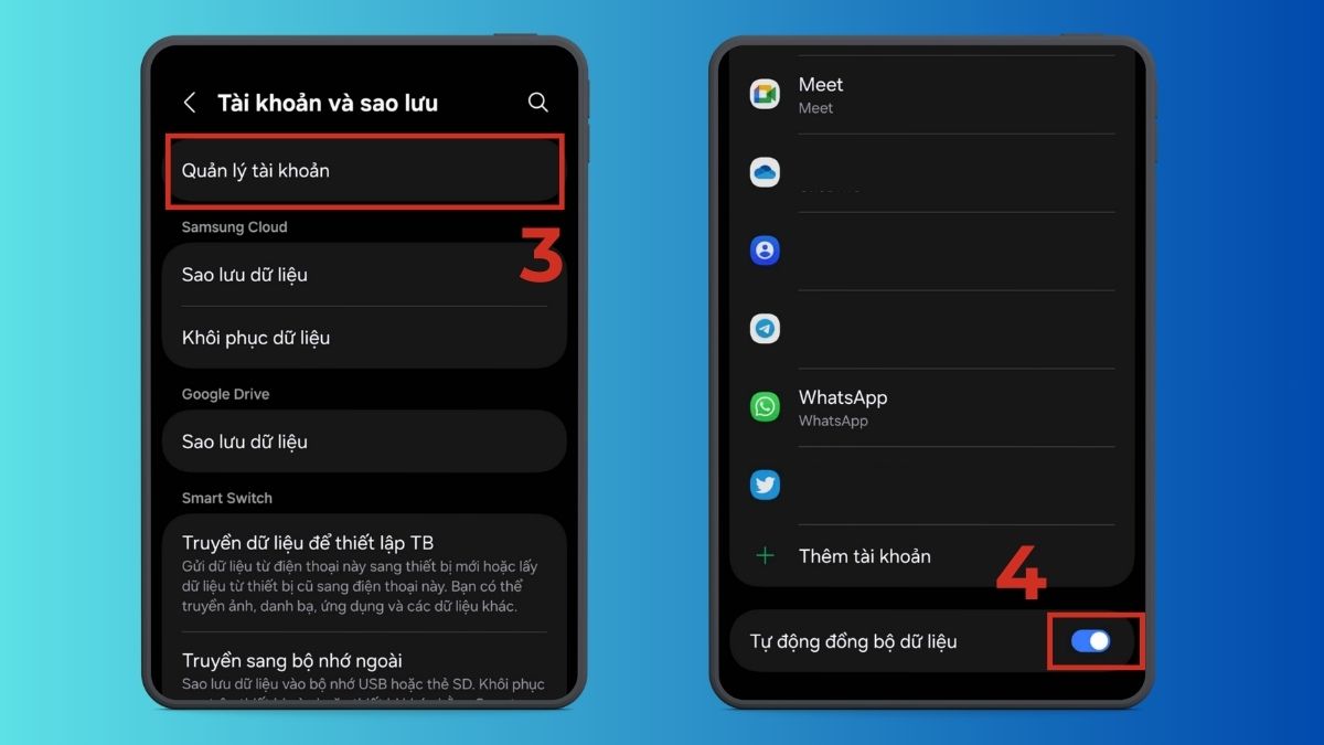 Tìm và chọn vào mục Quản lý tài khoản