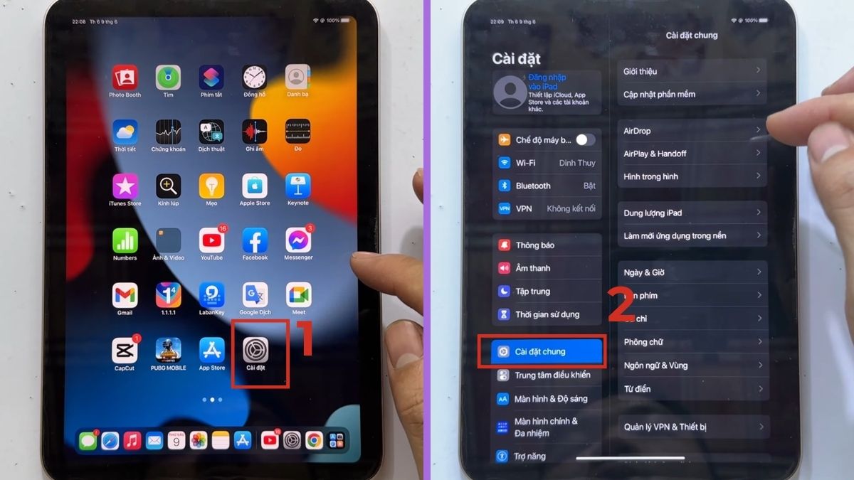 Mở ứng dụng cài đặt