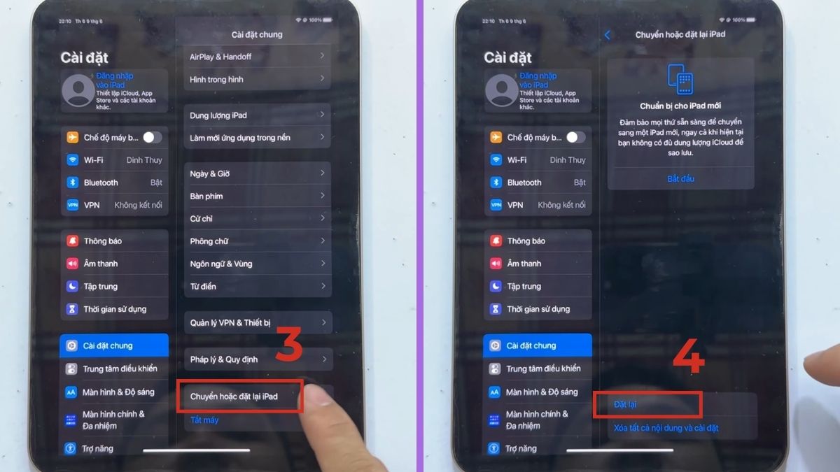 Chọn Chuyển hoặc đặt lại iPad