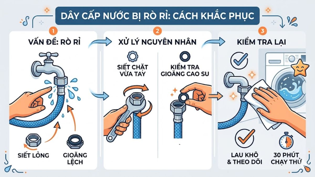 Dây cấp nước bị rò rỉ sau khi lắp