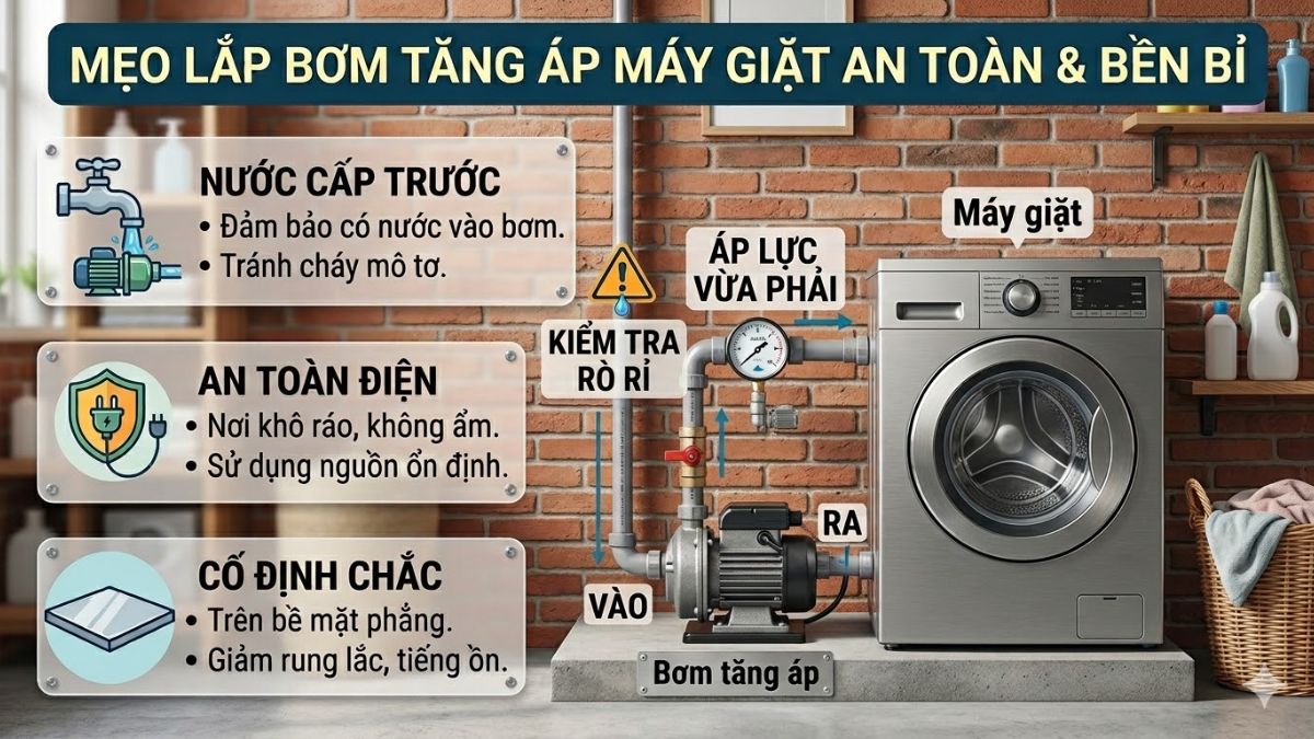 Lưu ý khi lắp đặt và sử dụng bơm tăng áp cho máy giặt