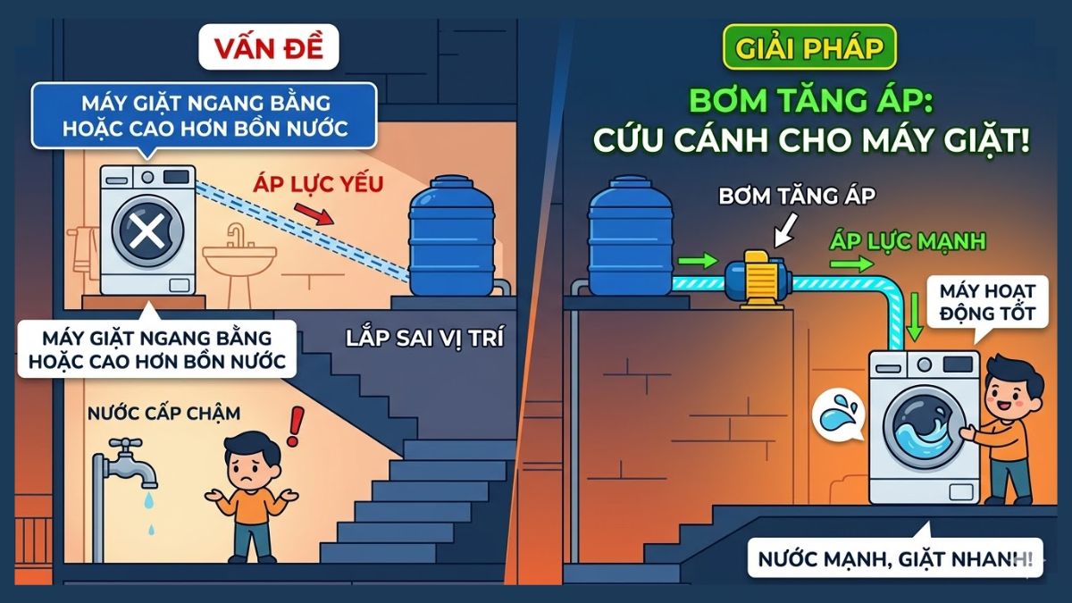 Khi nào cần lắp máy bơm tăng áp cho máy giặt?