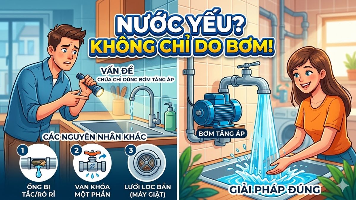 Phân biệt nguồn nước yếu do bơm tăng áp và do nguyên nhân khác