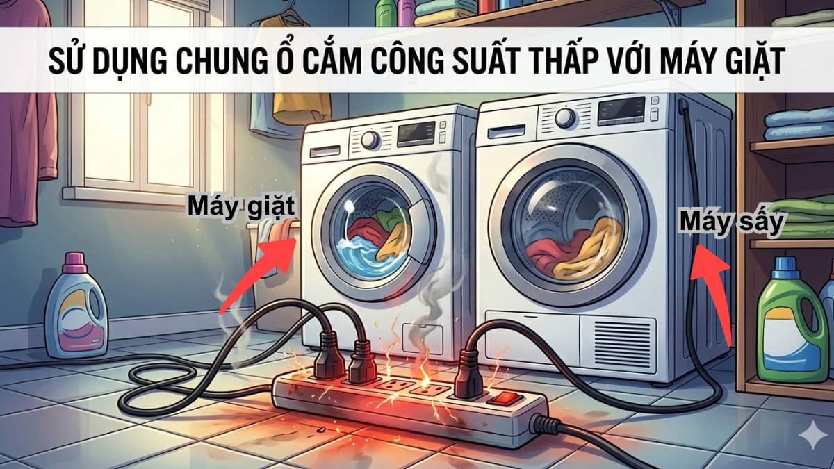 Sử dụng chung ổ cắm công suất thấp với máy giặt